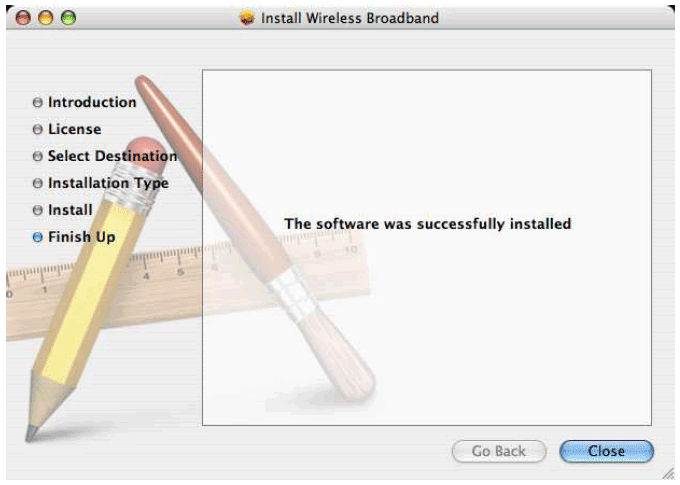 The software was successfully installed. 