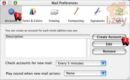 Accounts in the Mail Preferences window. 
