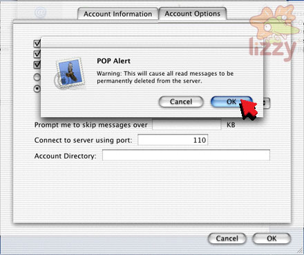 Account Options POP Alert in the Create Account window. 