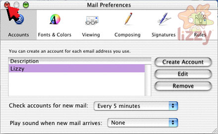 Mail Preferences window. 