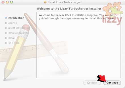 The 'Install Lizzy Internet Turbocharger' introduction screen.