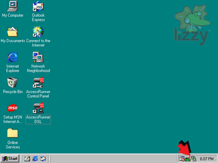 Desktop with network connection icons. 