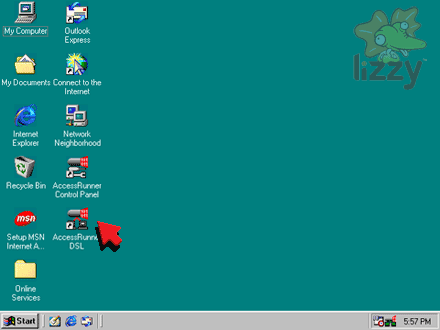 Desktop with AccessRunner DSL icon. 