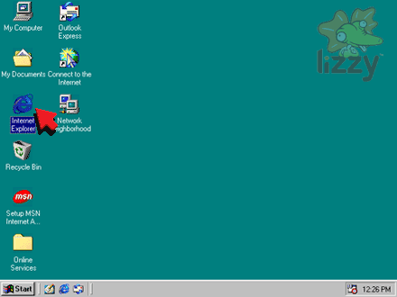 Desktop with Internet Explorer icon. 