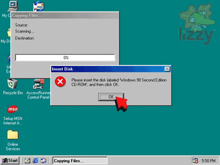 Insert Windows 98 CD window. 