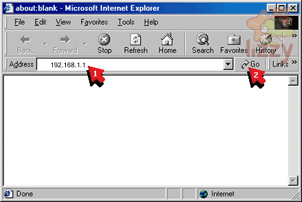 Internet Explorer with 192.168.1.1 address. 