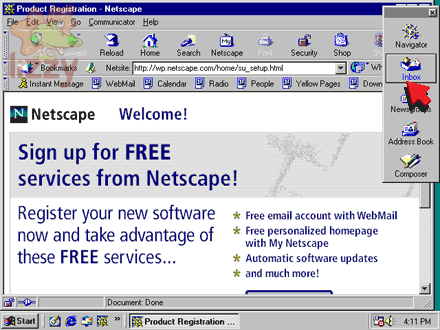 Netscape palette's Inbox button. 