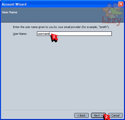 Mail & Newsgroups Account wizard's User Name window. 