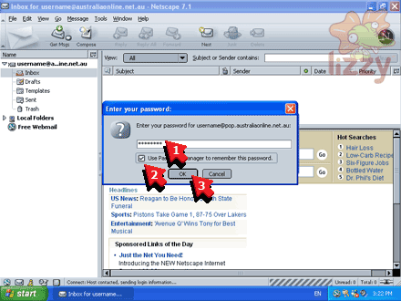Netscape 7 Mail's Mail & Enter your password dialog. 